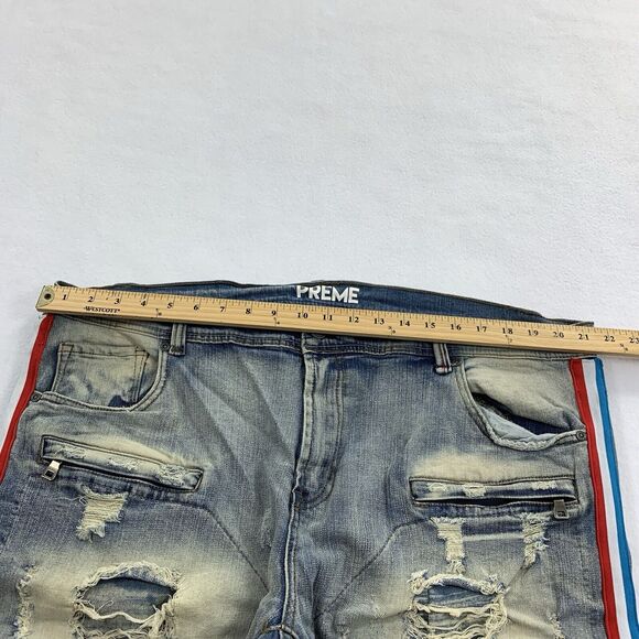 Preme Russell Devotion Moto Side Stripe Slim Stretch Jeans 42x34 Distressed - Picture 6 of 8